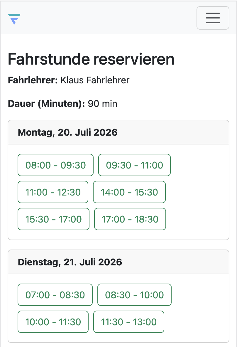 Fahrstunden als Fahrschüler reservieren Fahrstunden als Fahrschüler reservieren